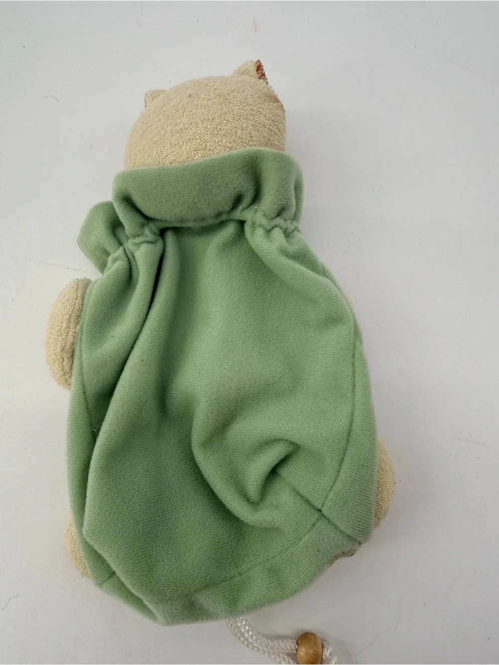 Plush Cat Toy in Sage Green Drawstring Outfit